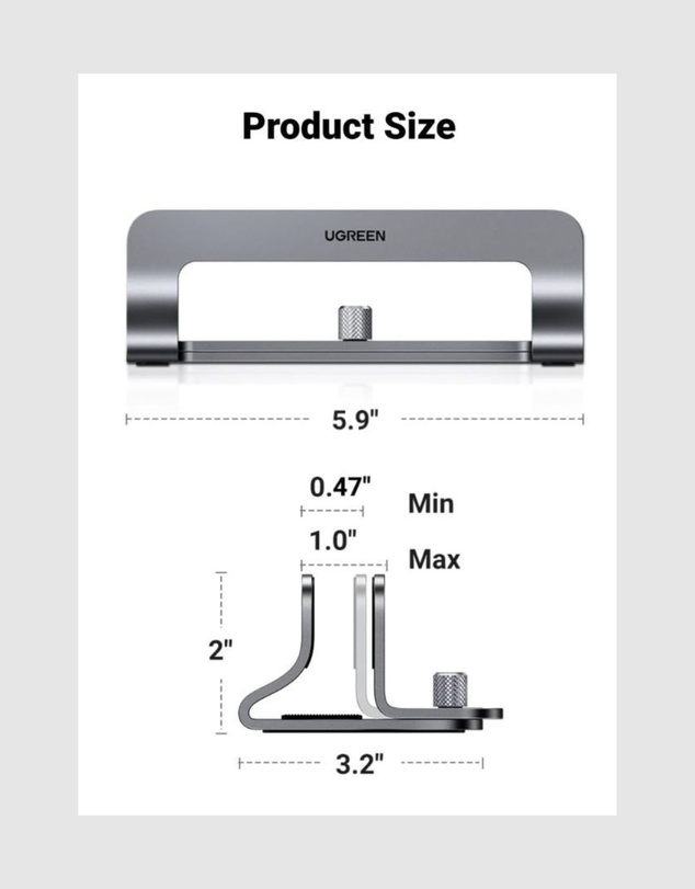 Ugreen - UGREEN Vertical Laptop Stand for Desk Adjustable Aluminum Holder for Laptops up to 17.3