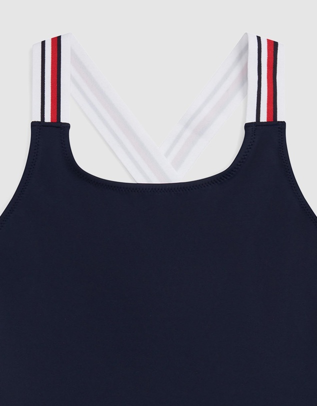 Tommy Hilfiger - Global Stripe Square Neck Crossover Swimsuit - Teens