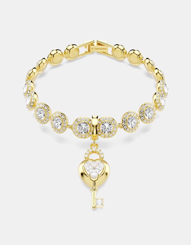 Swarovski - Idyllia Charm, Mixed Cuts, Heart With Key, White, Gold-tone Plated