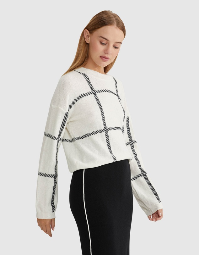 Oxford - Peggy Graphic Crew Neck Knit Top