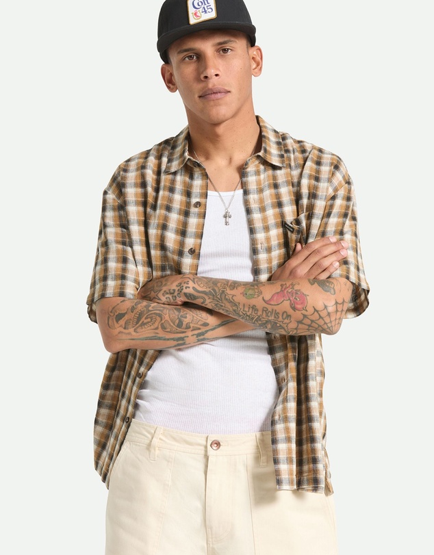 Brixton - Cru Linen Blend Plaid Short Sleeve Woven