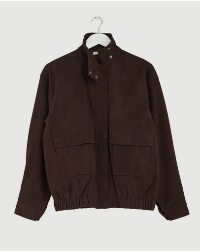 Revibe - Repaired AERE Ines Suede Look Funnel Neck Jacket - AU 6