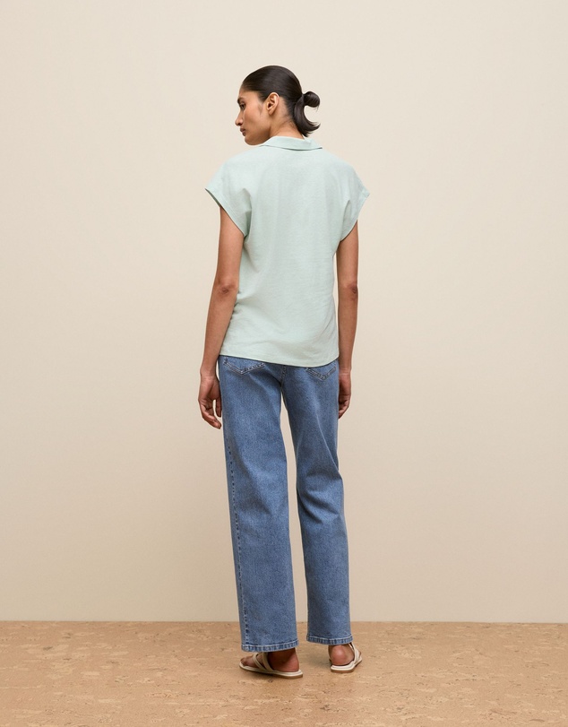 Trenery - Linen Cotton Relaxed Cap Sleeve Polo in Light Mint