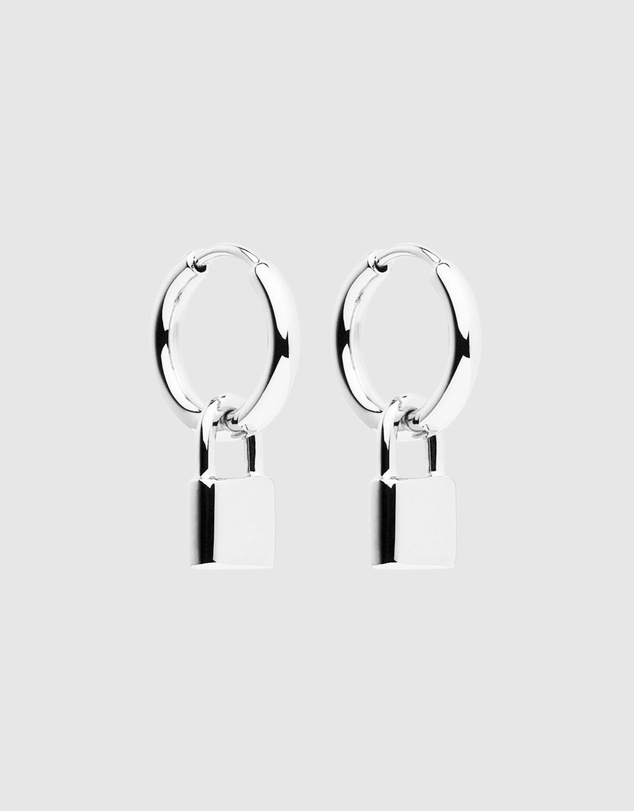 Najo - Love Lock Silver Huggie Earrings