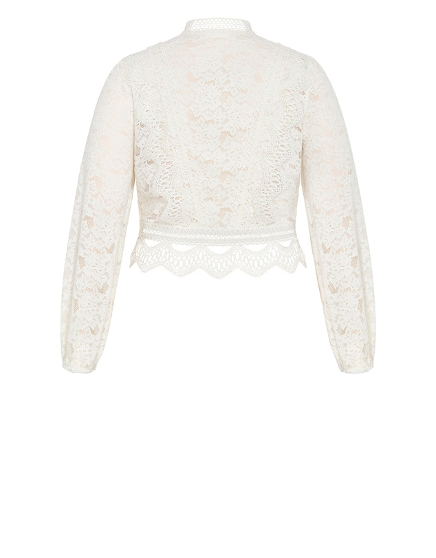 City Chic - Plus size Lucielle Lightweight Zip-Front Lace Jacket - porcelain