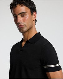 Calibre - Stripe Cuff Open Neck Polo Black