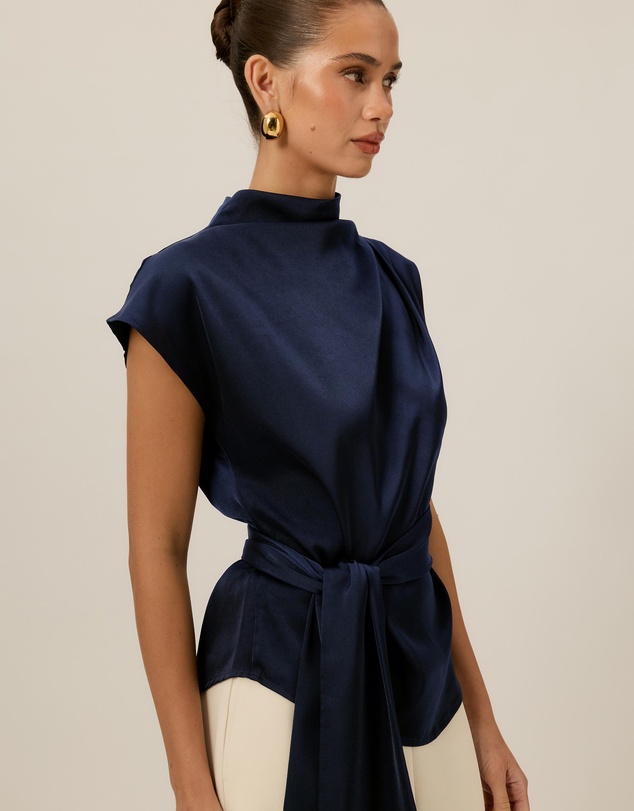 Tussah - Violet Drape Tie Detail Satin Top