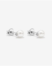 Michael Hill - 5mm Cultured Freshwater Pearl and Diamond Stud Earrings in Sterling Silver