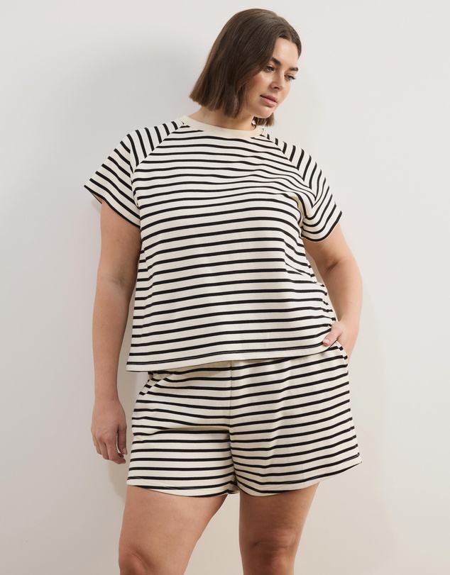 Atmos&Here Curvy - Poppy Cotton Stripe Sweat Shorts