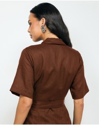 AERE - Orien Tuck Waist Linen Shirt Dress