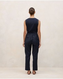 Trenery - Stretch Linen Blend Pull On Pant in Night Sky