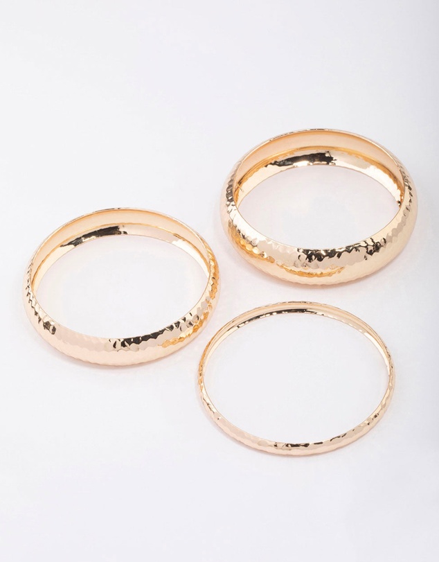 Lovisa - Gold Mixed Molten Gold Bangle 3-Pack