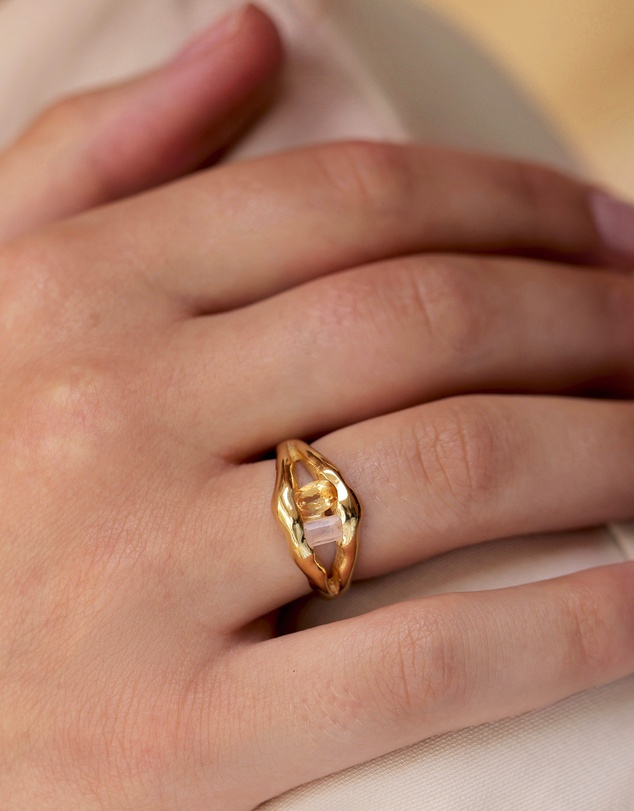 Elli Jewelry - Organic Split Band Gemstone Ring in Gold-Plated 925 Silver