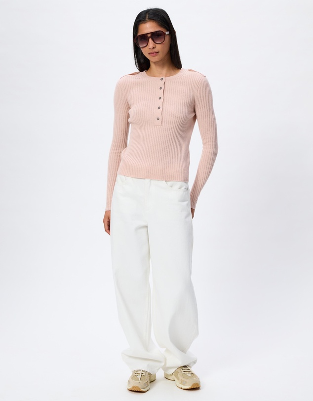 Perfect Moment - Ribbed Henley Knit Top