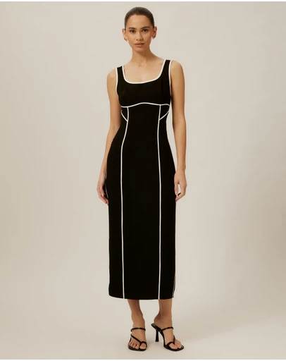 Tussah - Contrast Piping Crepe Midi Dress