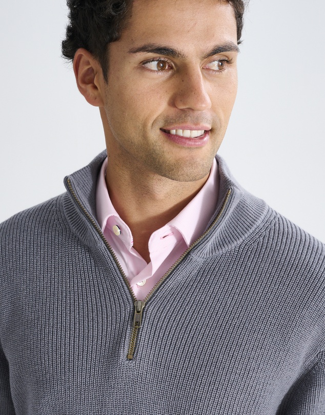 3 Wise Men - 3 Wise Men Frost Zip Neck Wool Blend Knit - Dark Grey