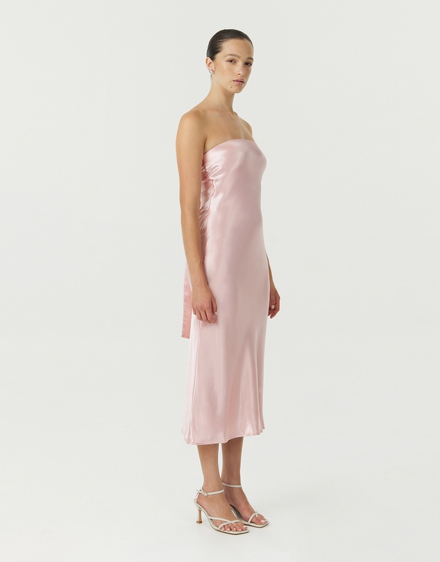 Third Form - Satin Tie Back Strapless Midi Dress