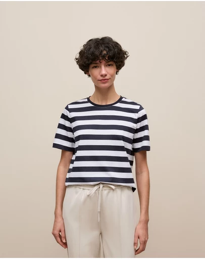 Trenery - Mercerised Cotton Stripe T-shirt in Night Sky