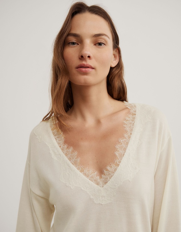 Witchery - Lace Detail V-neck Knit