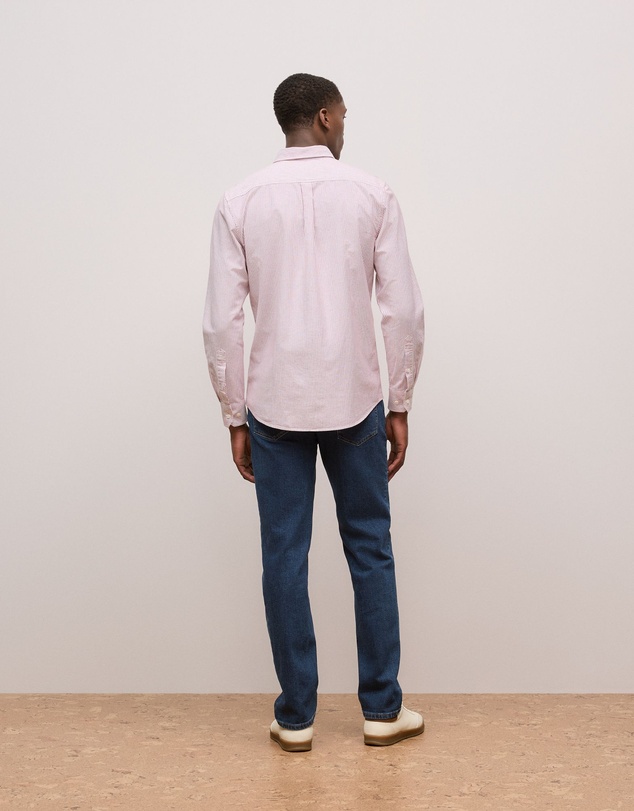 Trenery - Regular Fit Yarn Dyed Stripe Oxford Shirt in Auburn