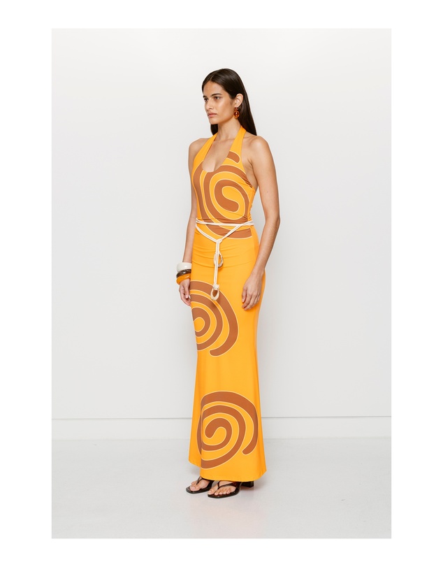 The Wolf Gang - Giro Halter Dress - Tangerine Swirl