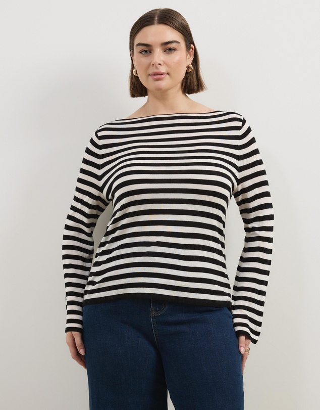 Atmos&Here Curvy - Bella Fine Knit Stripe Top