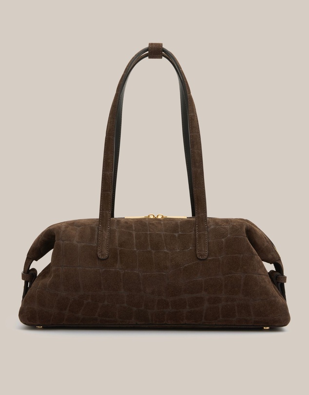 VESTIRSI - Gia Croc Suede Shoulder Bag Chocolate