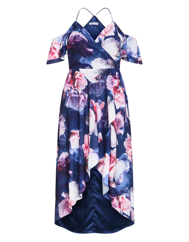 City Chic - Plus size Miss Jessica Print Maxi Dress - poseidon blue