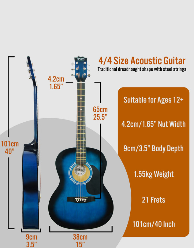iWorld - 3rd Avenue Acoustic Guitar Premium Pack - Blueburst