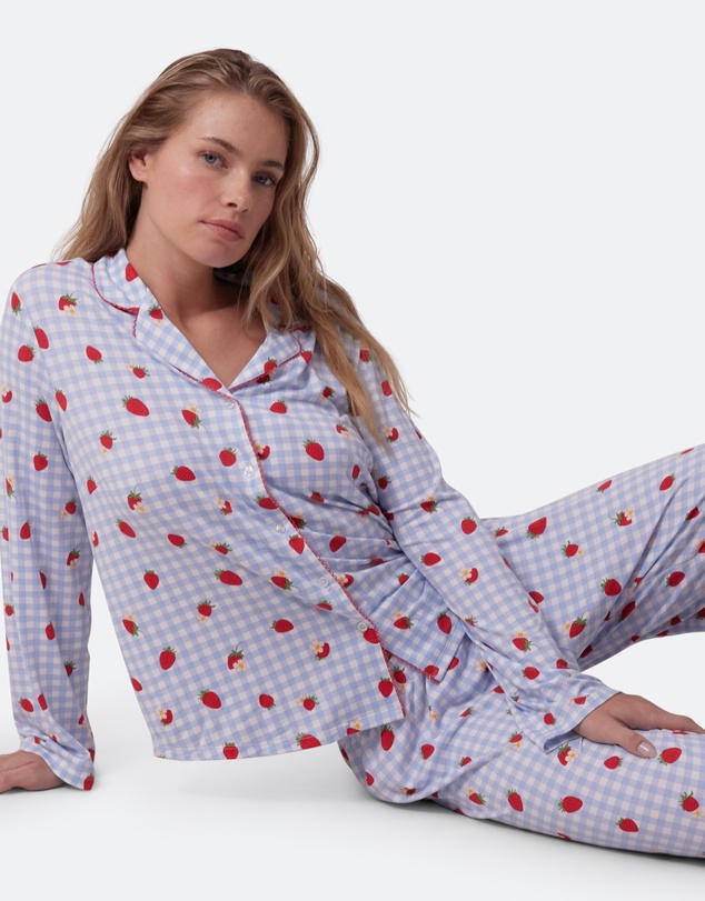 Bras N Things - Strawberry Patch Long Sleeve - Light Blue/ Print