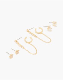 Lovisa - Gold Plated Brass Cubic Zirconia Stud & Chain Earrings 3-Pack