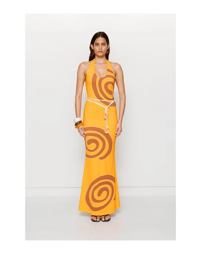 The Wolf Gang - Giro Halter Dress - Tangerine Swirl