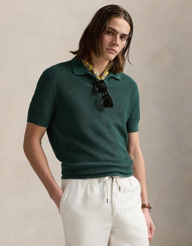 Polo Ralph Lauren - Mesh-Knit Linen Johnny-Collar Sweater