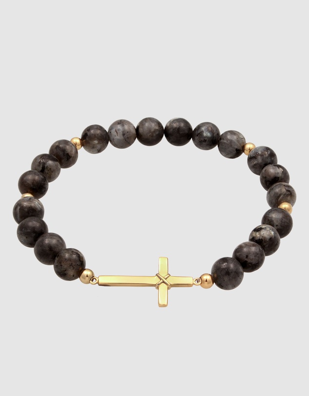 Kuzzoi - ICONIC EXCLUSIVE - Lavakite Bead Bracelet with Cross in Gold-Plated 925 Sterling Silver