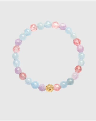 Nialaya Jewellery - Women's Wristband with Cherry Quartz, Amethyst Lavender and Aquamarine