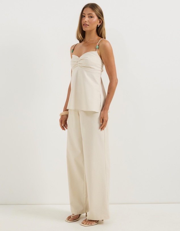 Atmos&Here - Ayla Linen Blend Pants With Bead Tie Detail