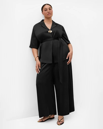 City Chic - Plus size Helena Wide Leg Satin Pant - black