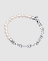 Kuzzoi - ICONIC EXCLUSIVE - Bracelet Male Shell Pearl Link Chain 925 Sterling Silver