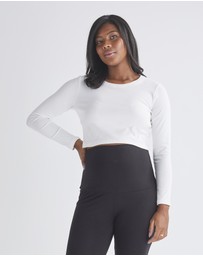 Angel Maternity - Celia Maternity Long Sleeve Cotton Crop Tee - White