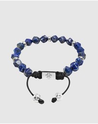Nialaya Jewellery - Men's Sterling Silver Faceted Beaded Bracelet with Lapis Lazuli