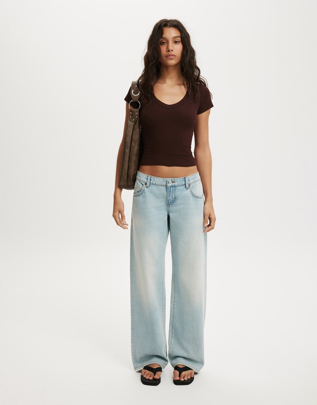 Cotton On - Goldie Rib V Neck Short Sleeve