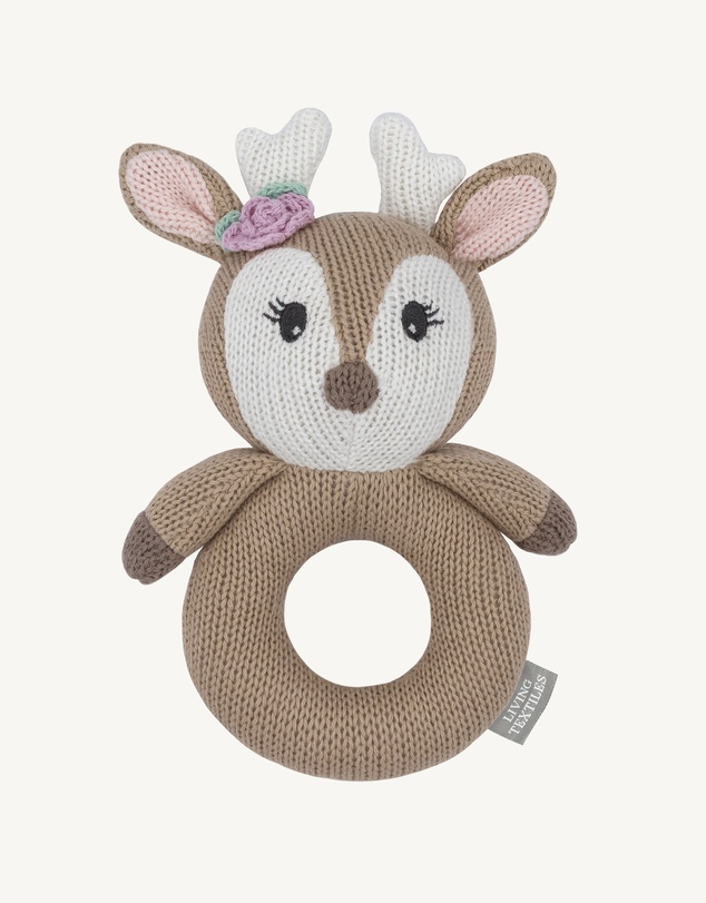 Living Textiles - Knitted Ring Rattle - Ava the Fawn