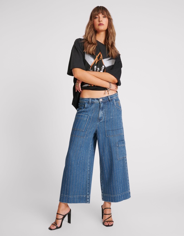 ONE TEASPOON - Bad Boys High Waist Wide Leg Denim Jeans - Glitter Highway