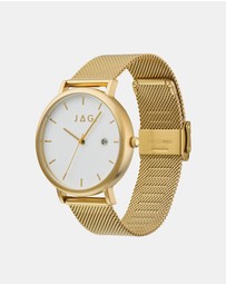 Jag - Ryan Mens White Dial 43mm Gold/Brown Watch Set