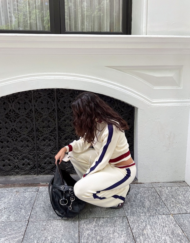 Beginning Boutique - Luna Cream Knit Jacquard Track Pants