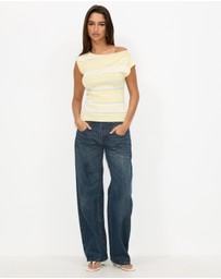 Dazie - Calista Stripe Asymmetrical Knit Top