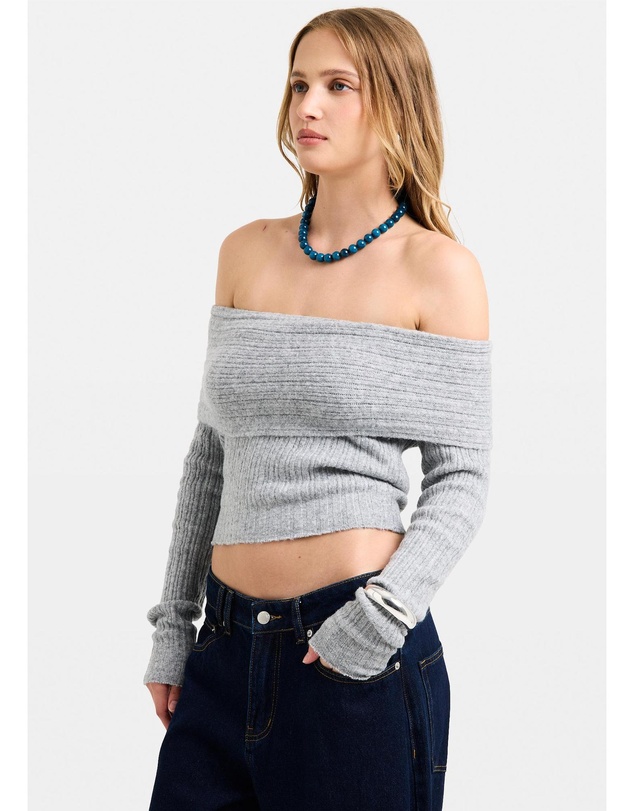 Alice In The Eve - Claudia Off Shoulder Rib Knit Top