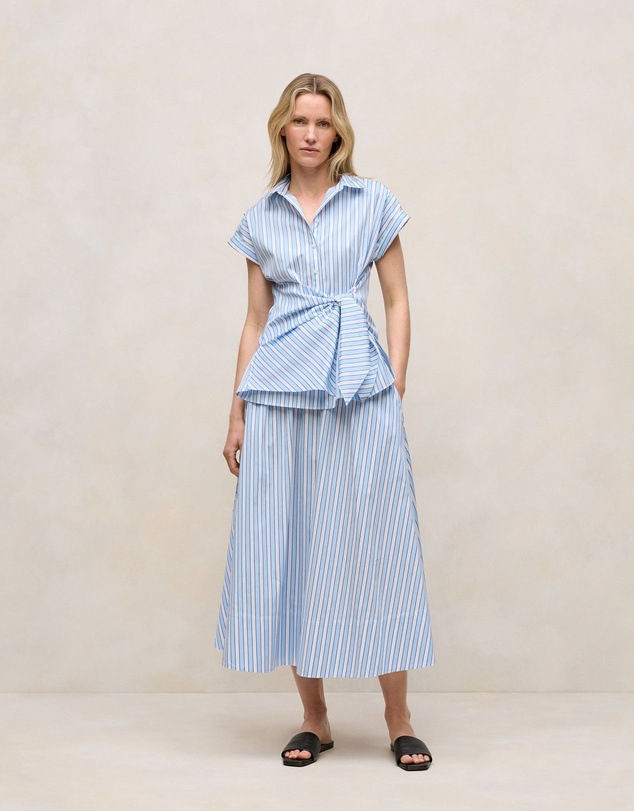 Trenery - Jacquard Stripe Poplin Skirt in Pastel Blue