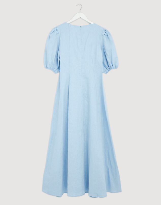 Revibe - Repaired AERE Portia Linen Puff Sleeve Midi Dress - AU 12