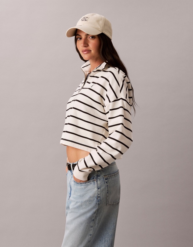 Calvin Klein Jeans - Striped Monogram Terry Cropped Sweatshirt
